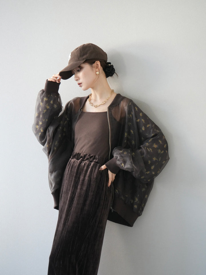 [予約]フラワーチュールドッキングブルゾン/ブラウン
