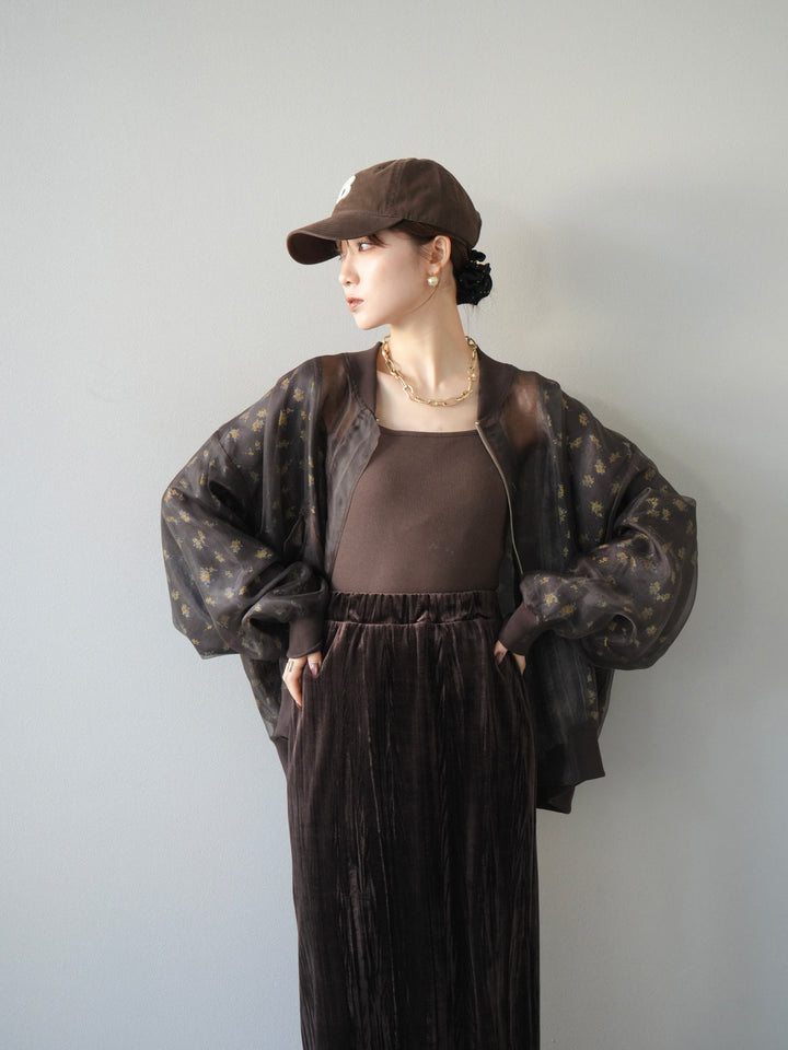 [予約]フラワーチュールドッキングブルゾン/ブラウン