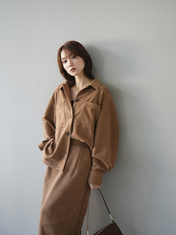 [SET]スエードシャツジャケット+スエードタイトスカート(2set)