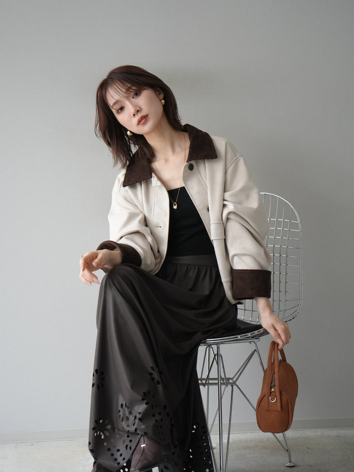 [予約]コーデュロイ切替スウェードショートジャケット/エクリュ