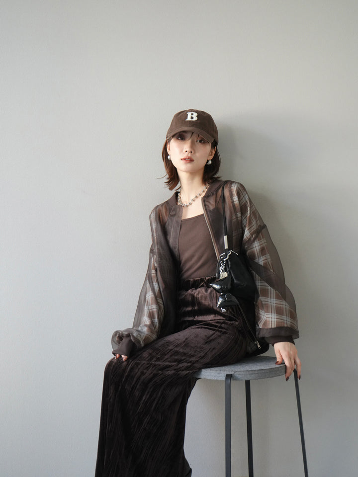 [預購] 格紋薄紗對接外套/棕色