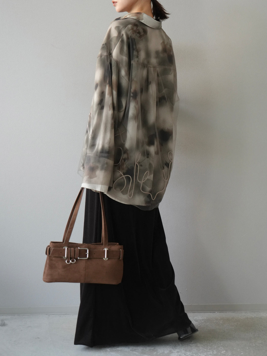 [SET]コード刺繍チュールシャツ＆ニュアンス柄シャツアンサンブル+ベロアナロースカート(2set)