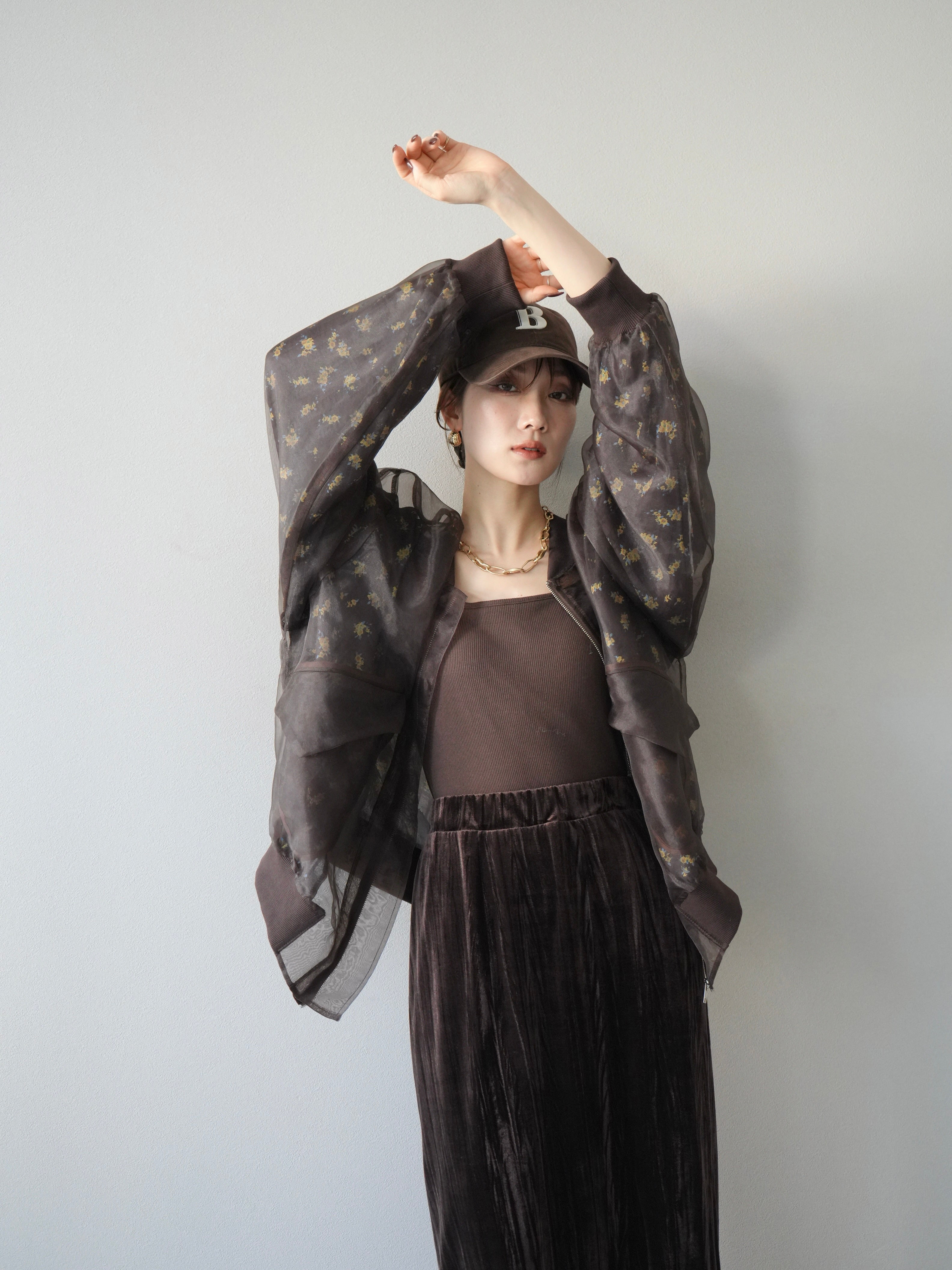 予約]フラワーチュールドッキングブルゾン/ブラウン – Lumier