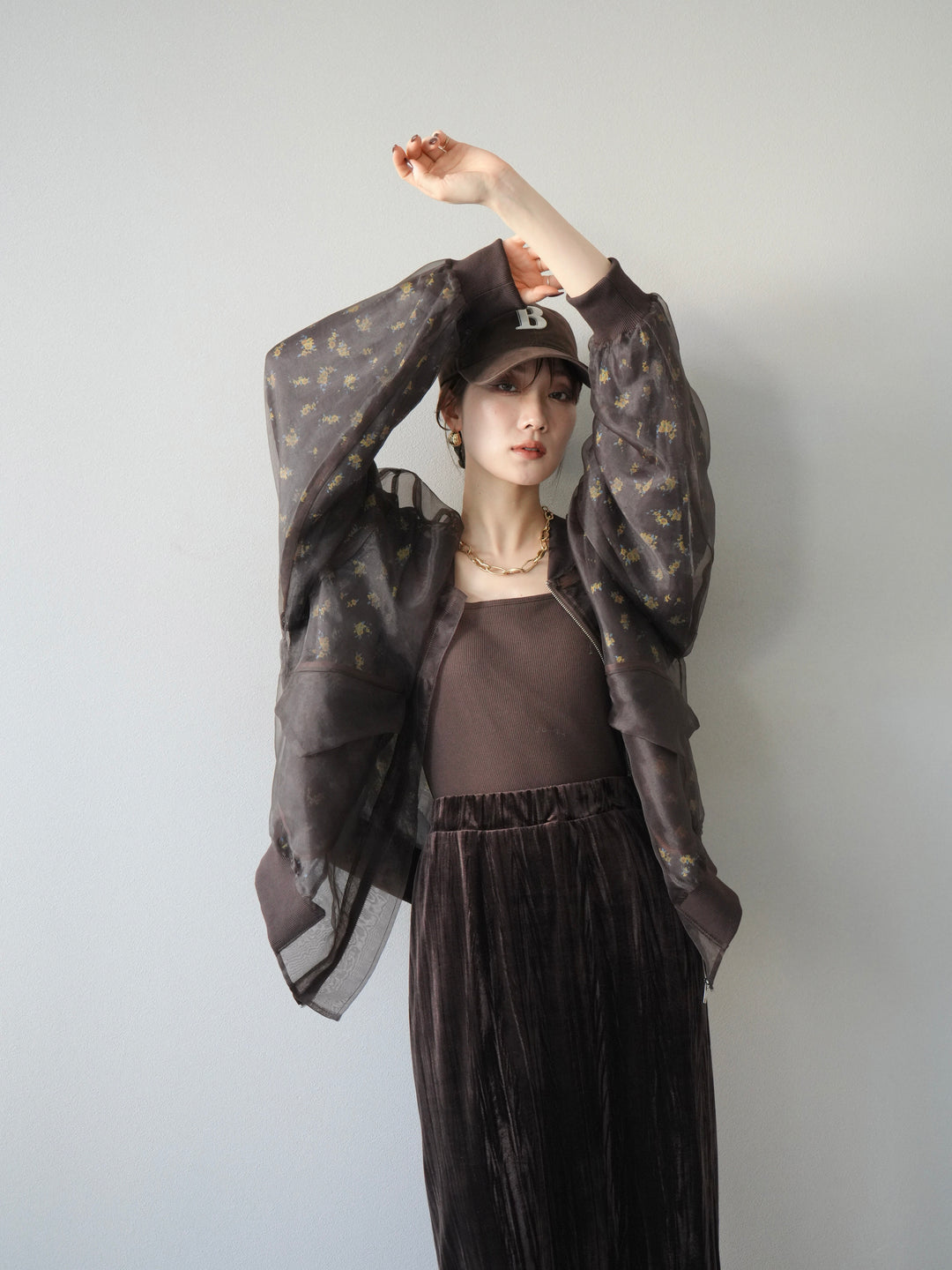 [予約]フラワーチュールドッキングブルゾン/ブラウン