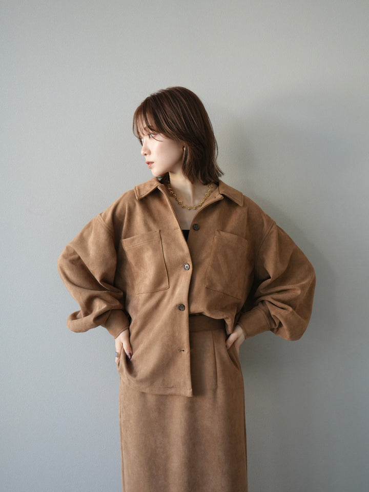 [SET]スエードシャツジャケット+スエードタイトスカート(2set)