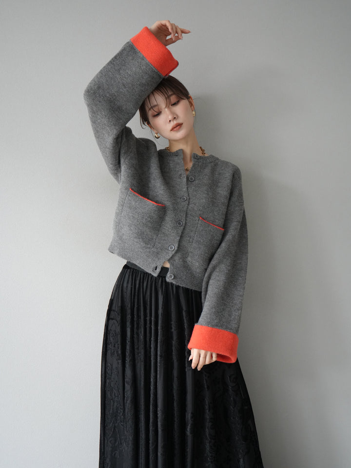 [予約]バイカラーオーバーニットカーディガン/チャコール