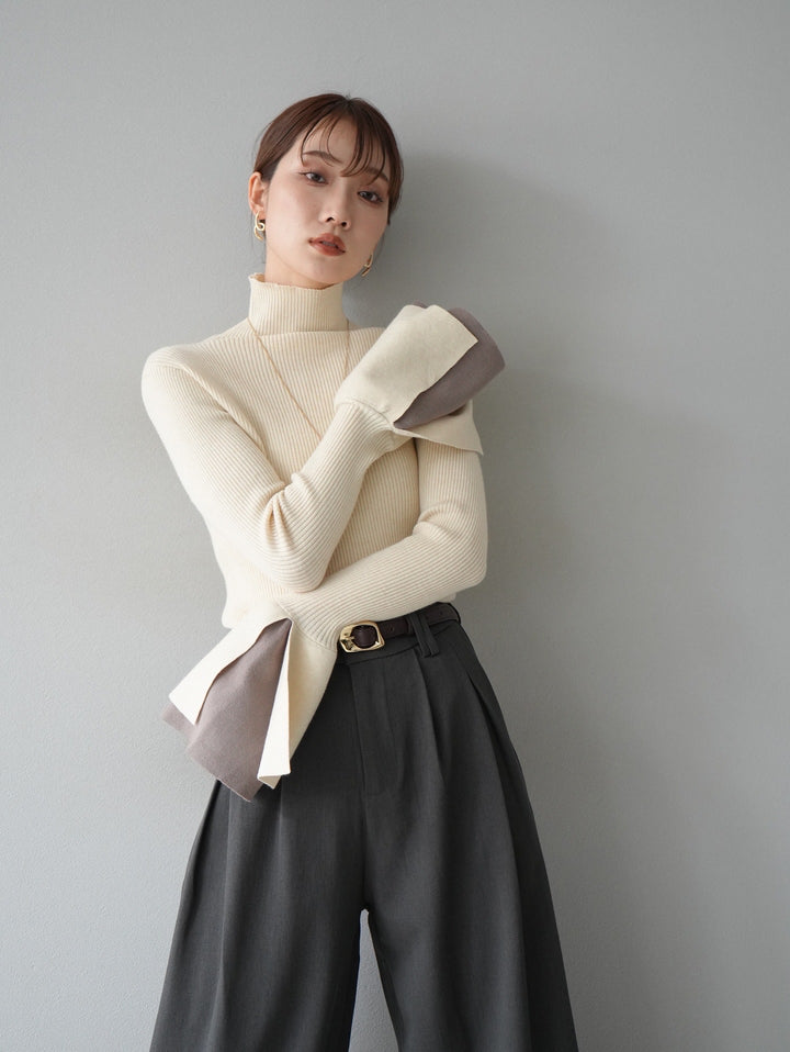 [SET]レイヤードフレアスリーブハイネックニットトップス+レイヤードフレアスリーブハイネックニットトップス(2set)
