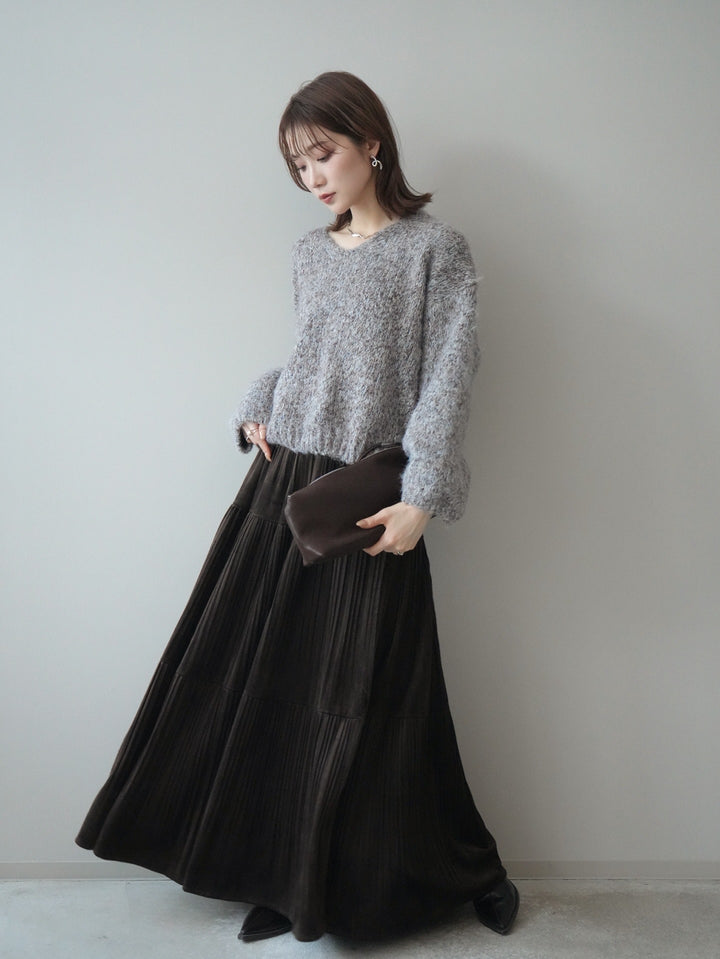 [予約]Vネックミックスヤーンニットプルオーバー/blue