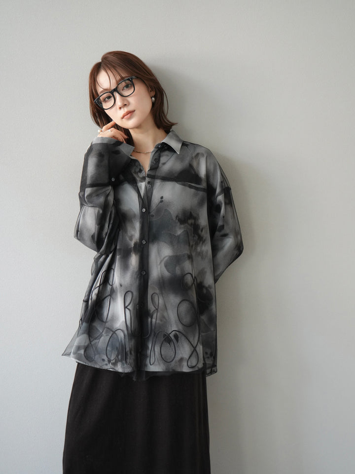 [SET]コード刺繍チュールシャツ＆ニュアンス柄シャツアンサンブル+選べるアクセセット(2set)