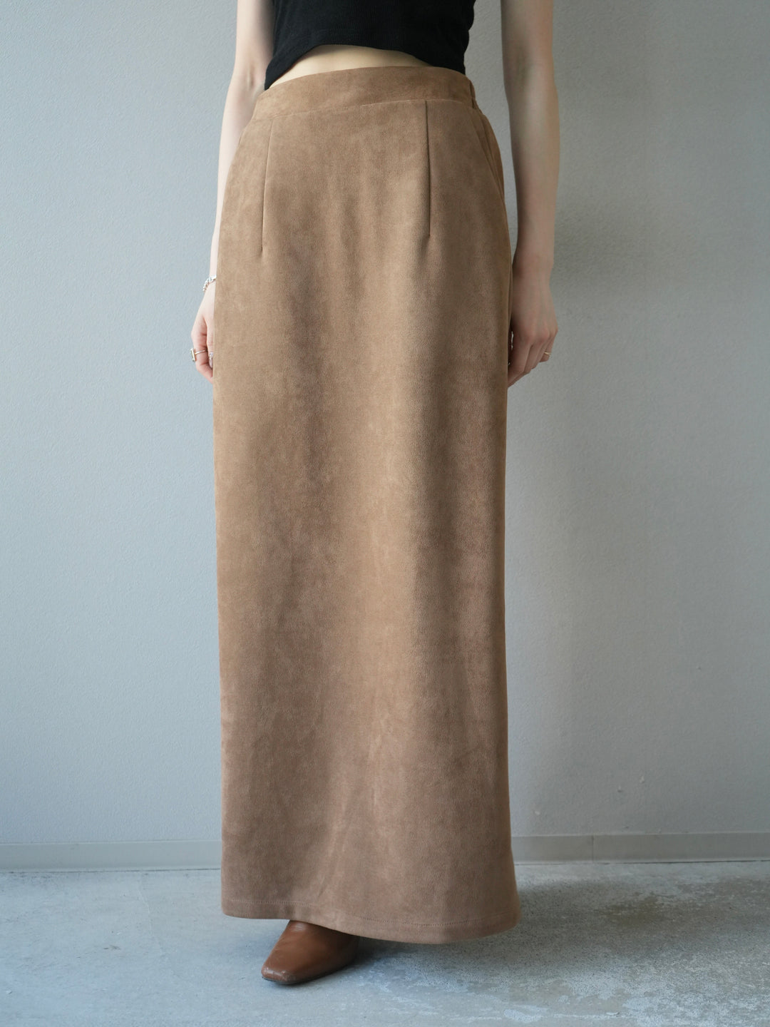[予約]スエードタイトスカート/キャメル
