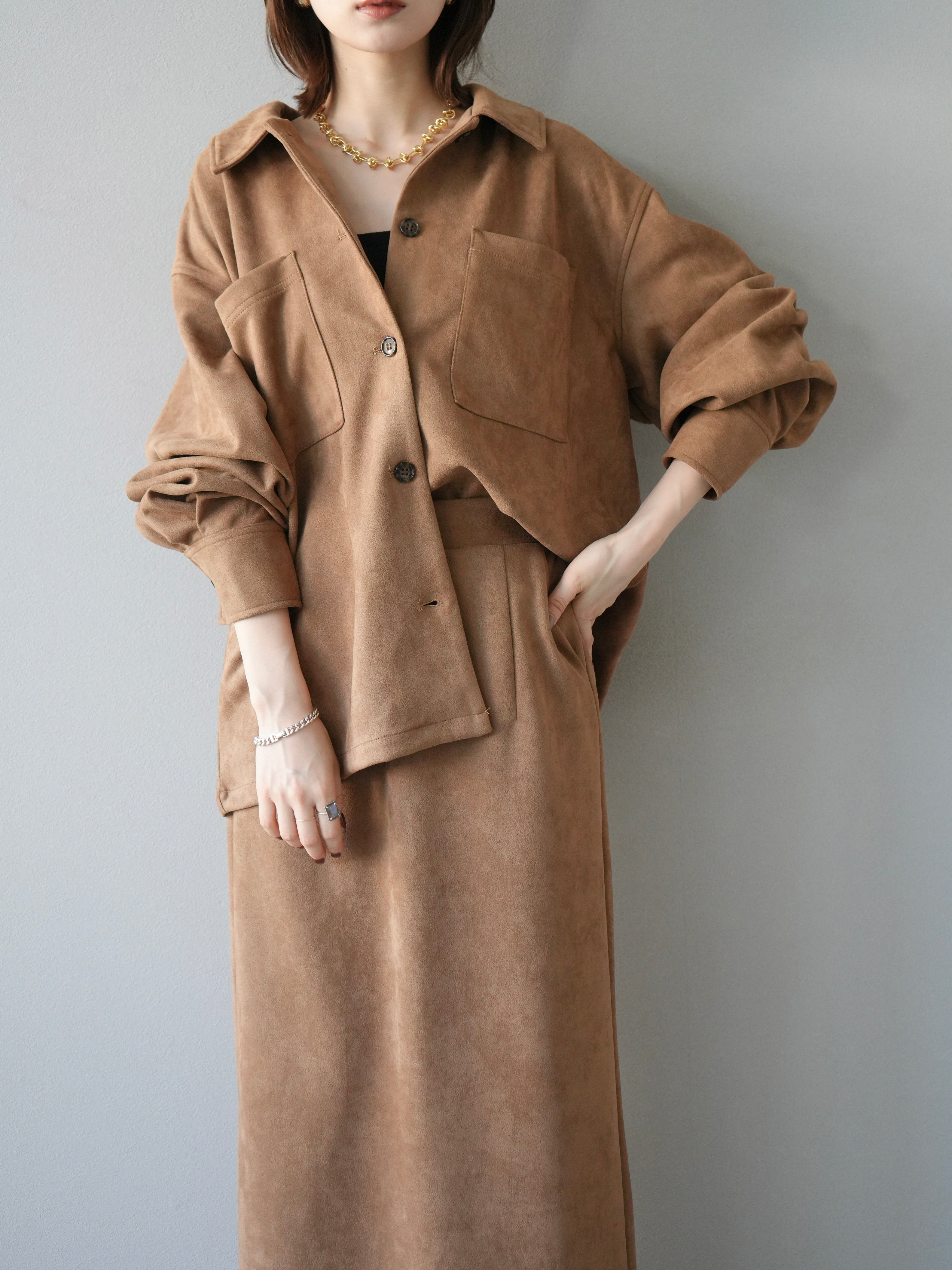 予約]スエードシャツジャケット/キャメル – Lumier