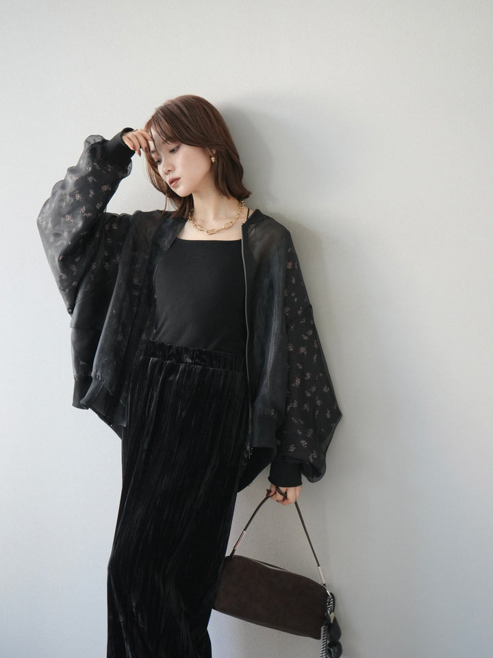 [予約]フラワーチュールドッキングブルゾン/ブラック