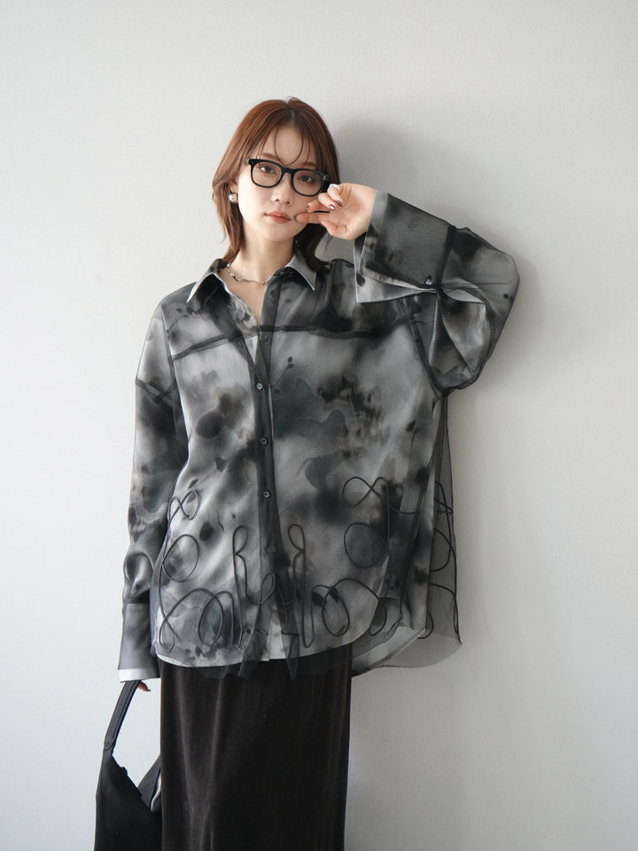 [SET]コード刺繍チュールシャツ＆ニュアンス柄シャツアンサンブル+選べるアクセセット(2set)