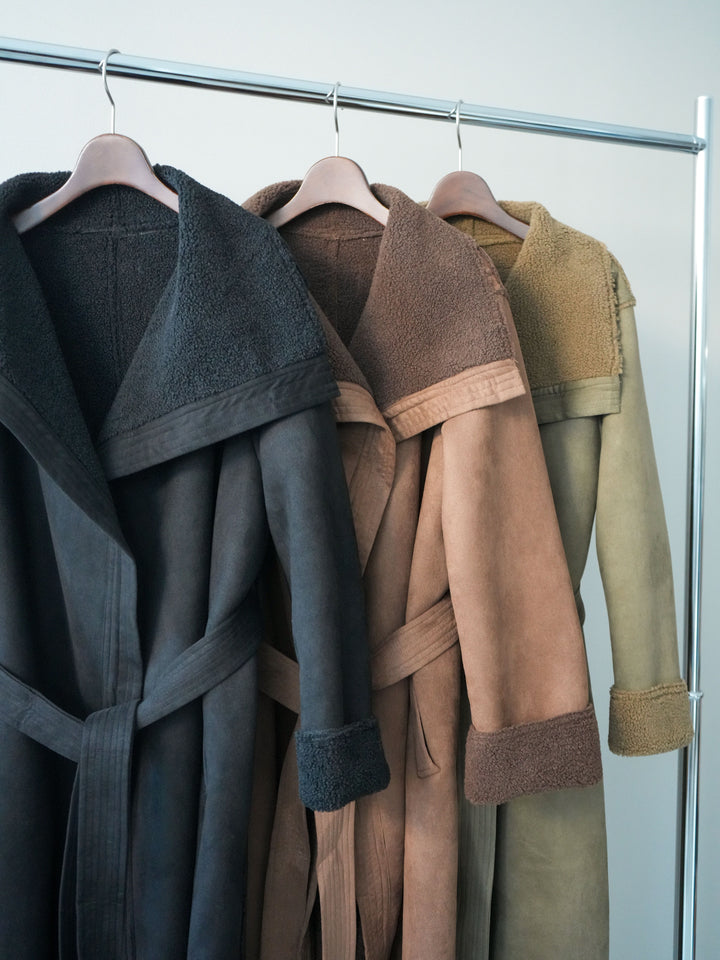 [SET]BIGカラームートンコート+ウールタッチベルト付ミニスカート(2set)