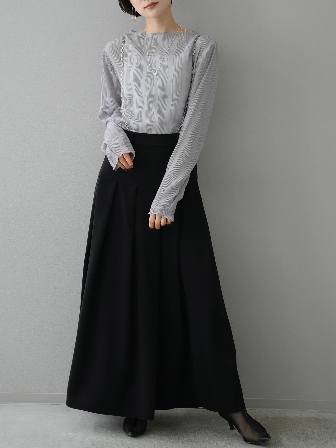 [Pre-order] Chain Suspender Tuck Skirt/Black