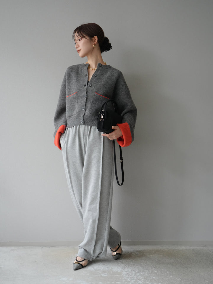 [予約]バイカラーオーバーニットカーディガン/チャコール