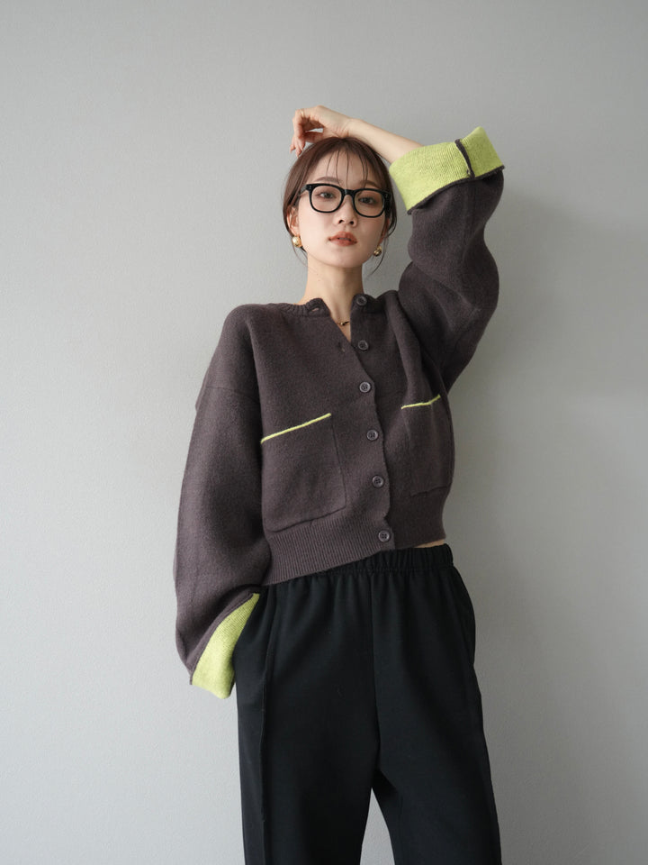 [予約]バイカラーオーバーニットカーディガン/ブラウン