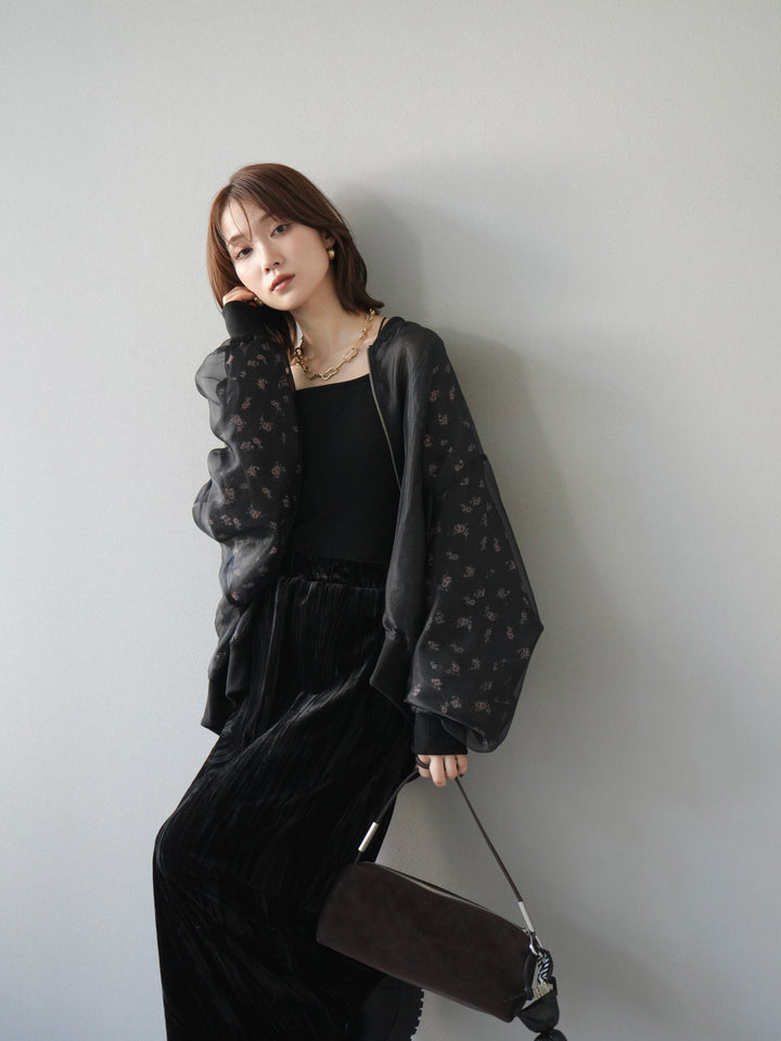 [予約]フラワーチュールドッキングブルゾン/ブラック