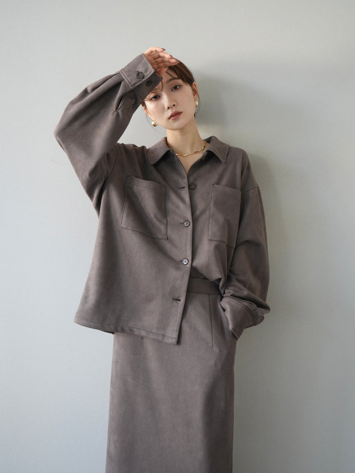 [SET]スエードシャツジャケット+スエードタイトスカート(2set)