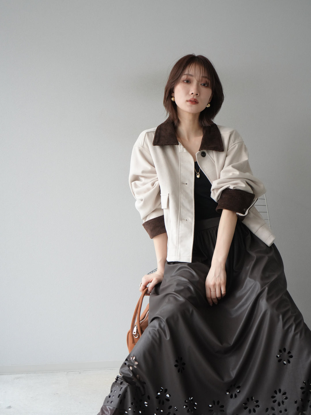 [予約]コーデュロイ切替スウェードショートジャケット/エクリュ