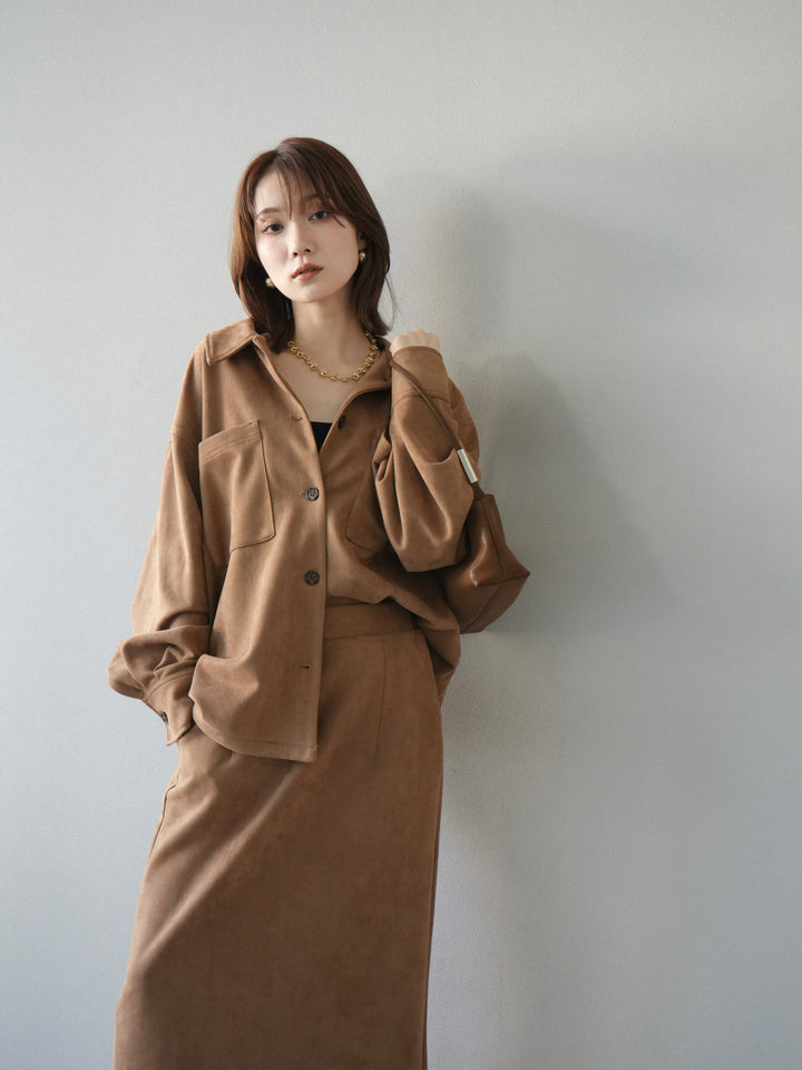 [SET]スエードシャツジャケット+スエードタイトスカート(2set)