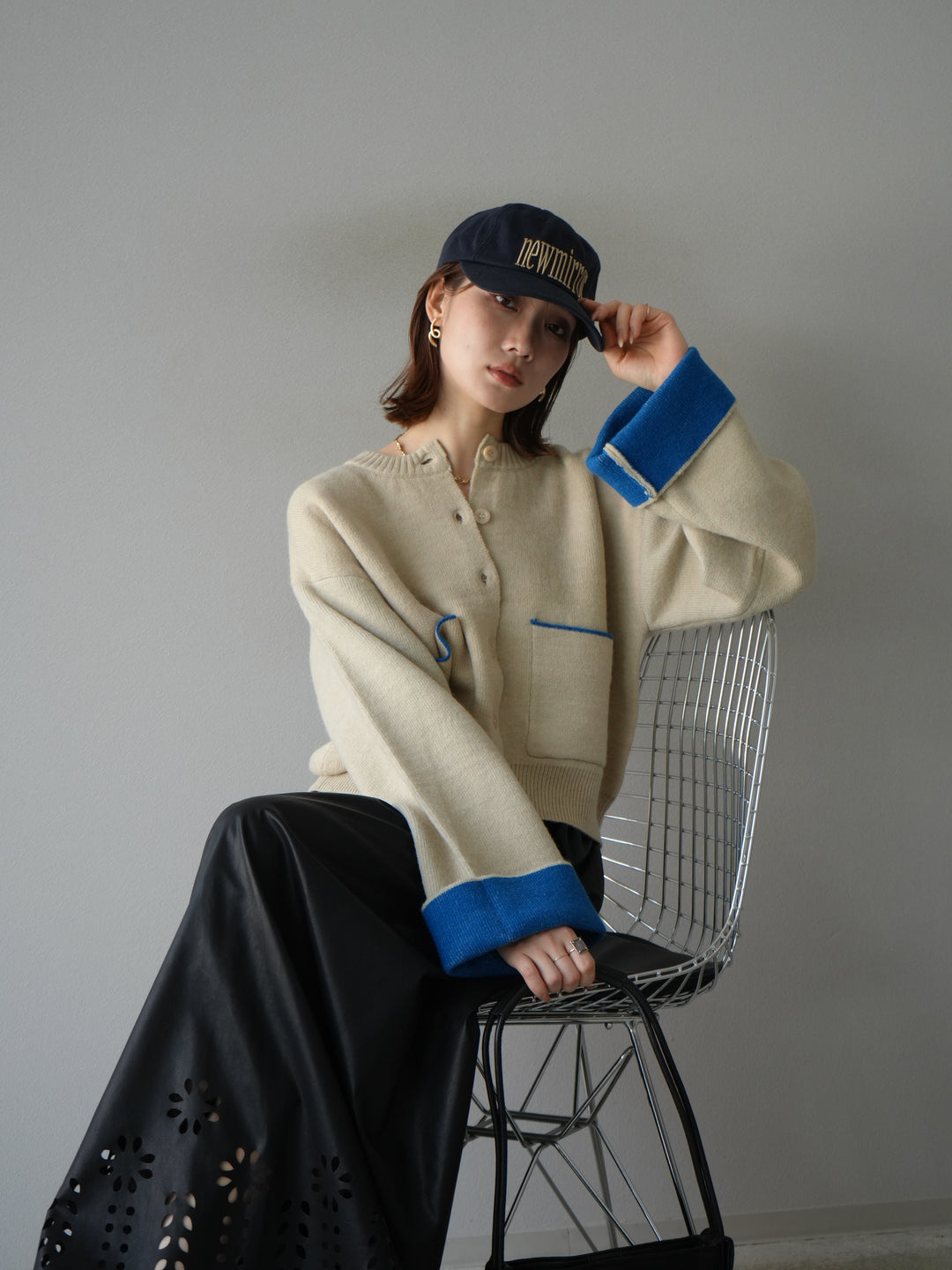 [予約]バイカラーオーバーニットカーディガン/アイボリー