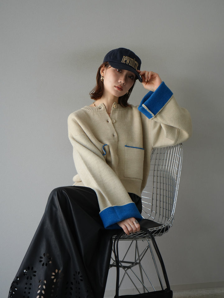 [予約]バイカラーオーバーニットカーディガン/アイボリー