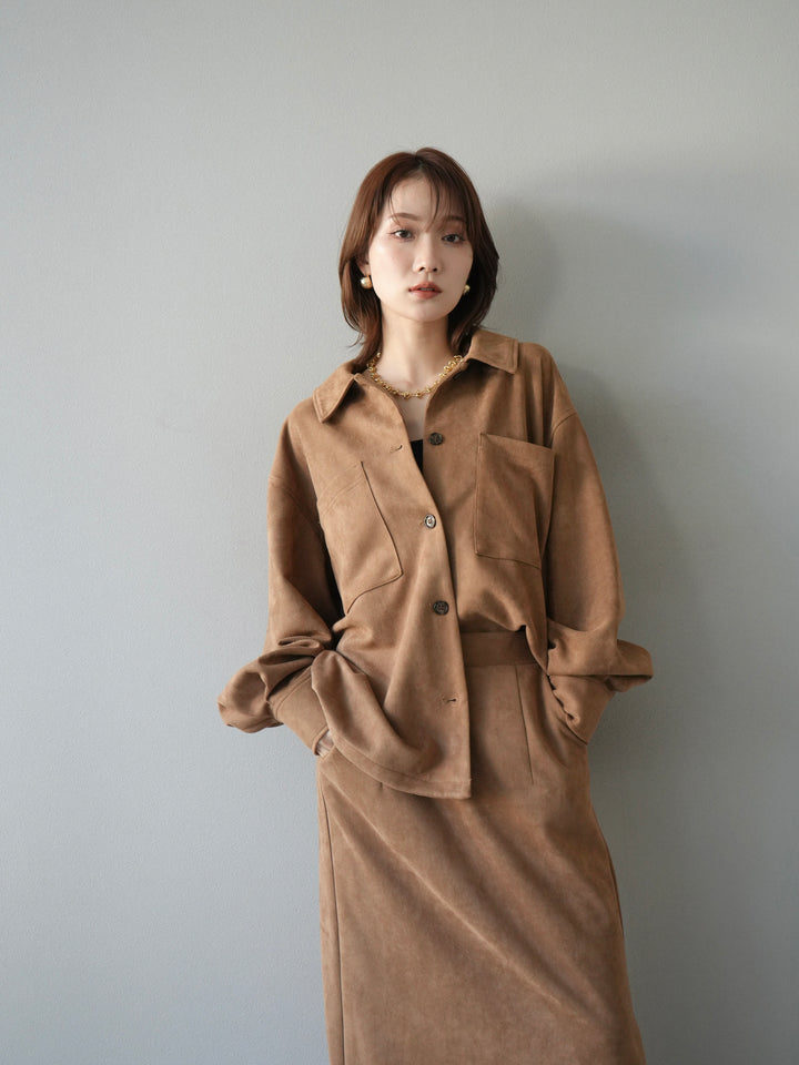 [SET]スエードシャツジャケット+スエードタイトスカート(2set)