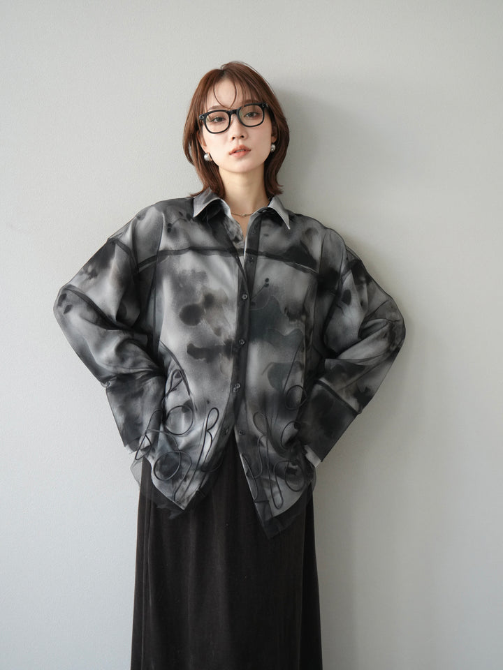 [SET]コード刺繍チュールシャツ＆ニュアンス柄シャツアンサンブル+選べるアクセセット(2set)