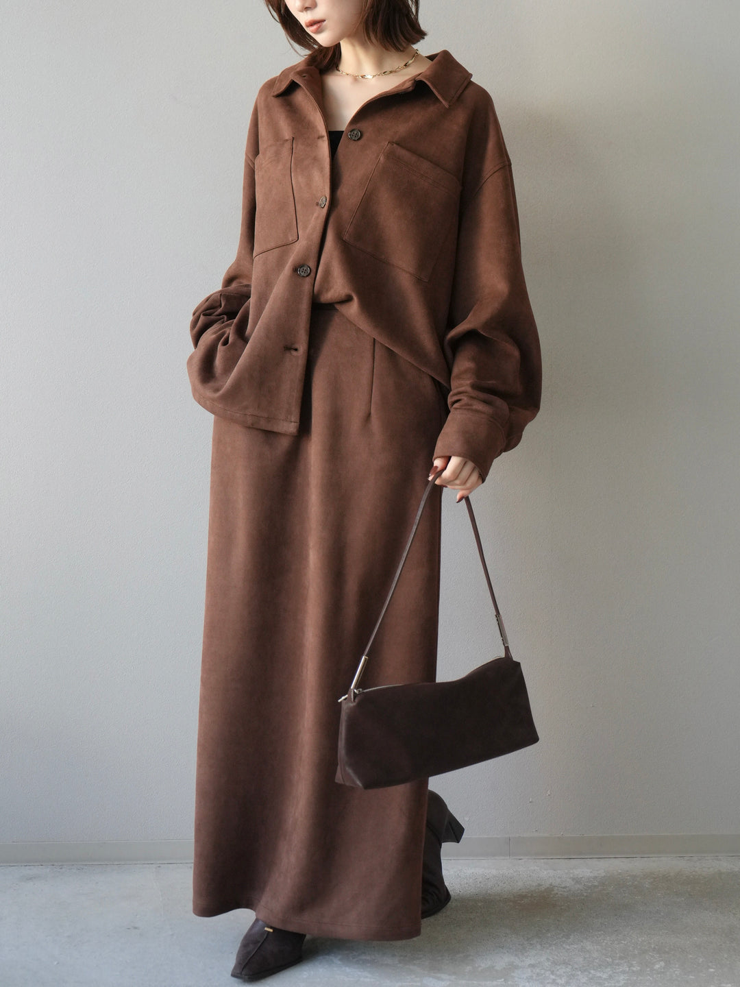 [予約]スエードタイトスカート/ブラウン