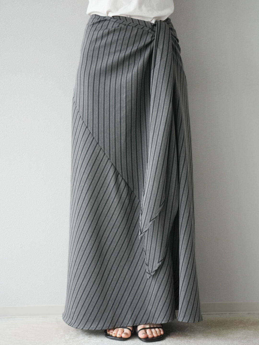 [予約]サイド巻きツイルスカート/ストライプ