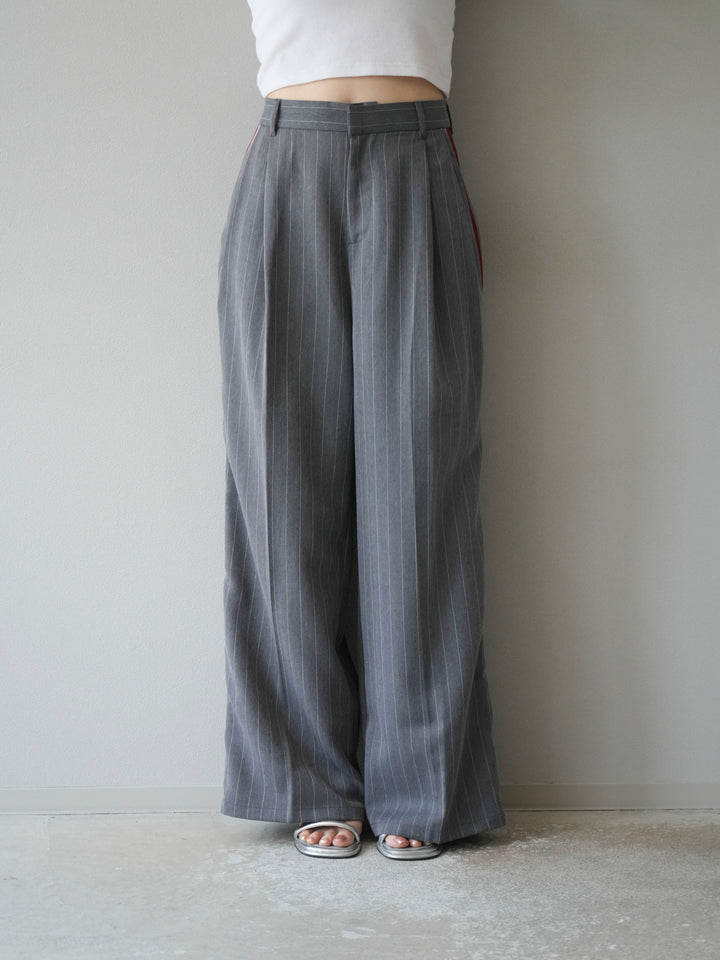 [予約]サイドラインストライプワイドパンツ/グレー