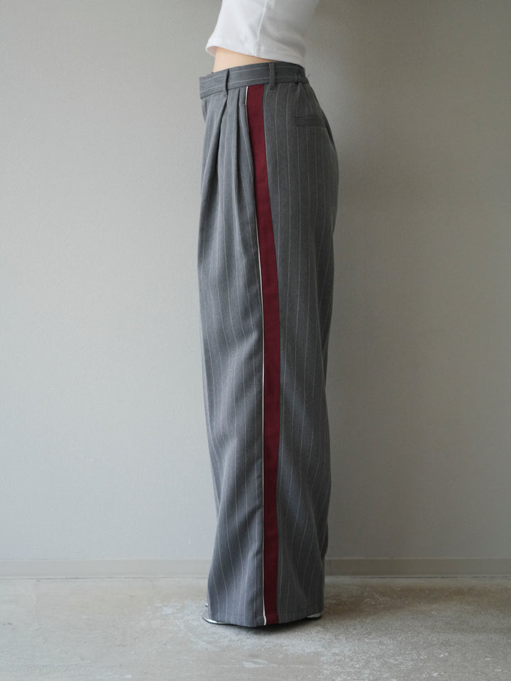 [予約]サイドラインストライプワイドパンツ/グレー