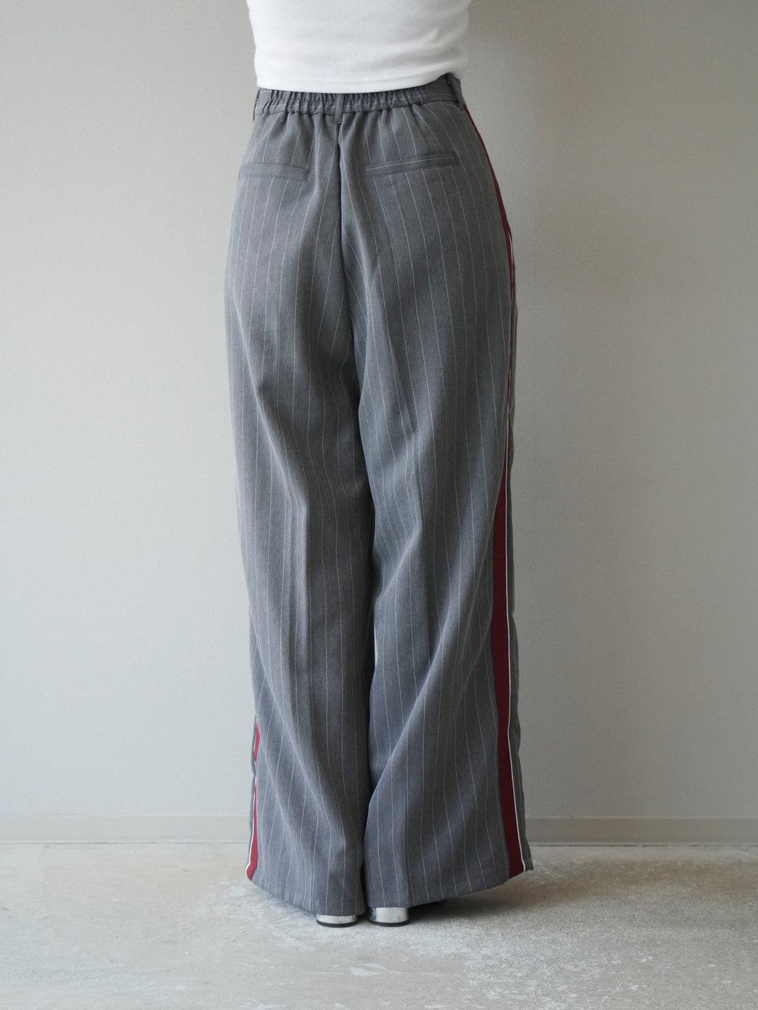 [予約]サイドラインストライプワイドパンツ/グレー