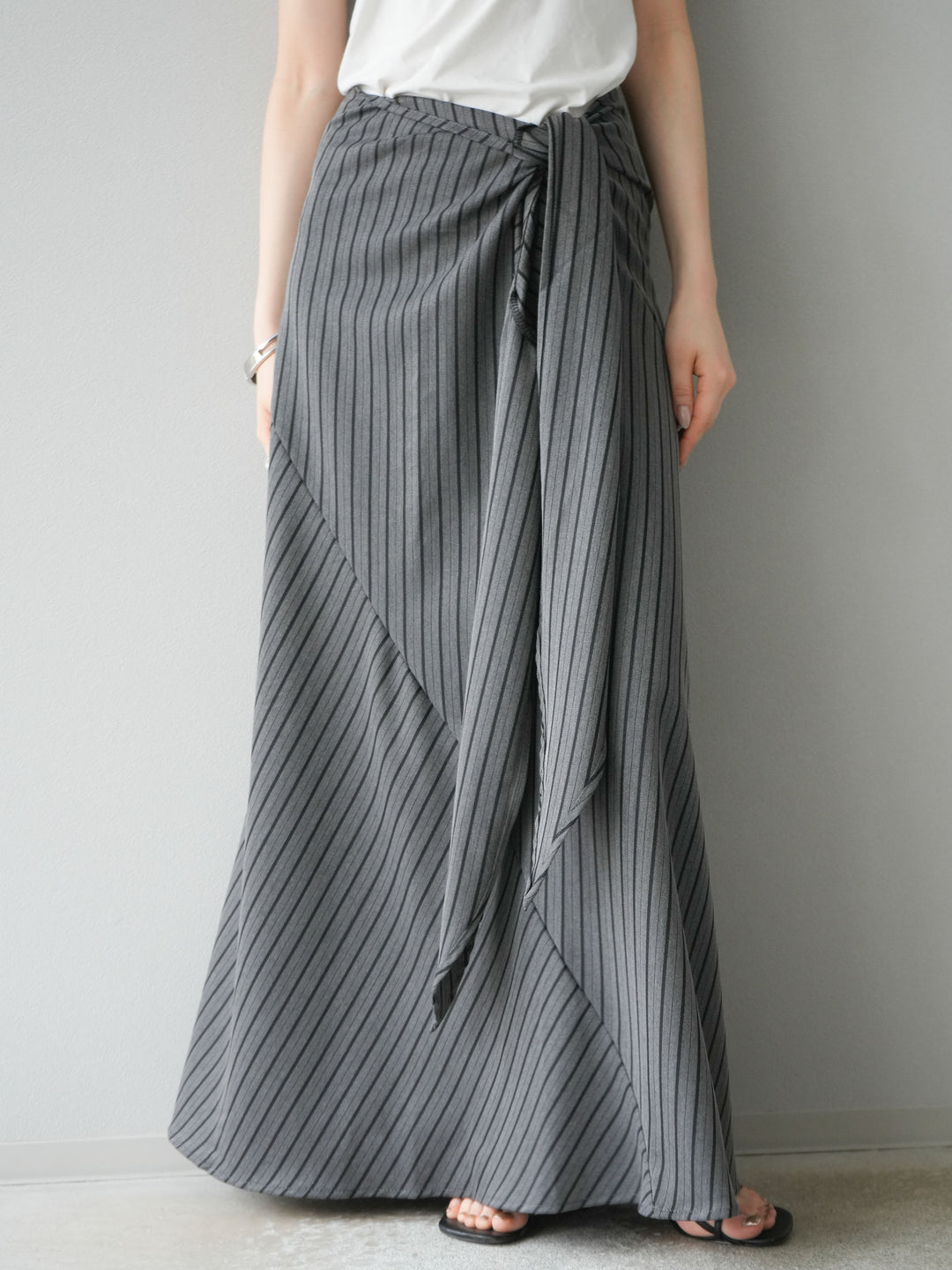 [予約]サイド巻きツイルスカート/ストライプ
