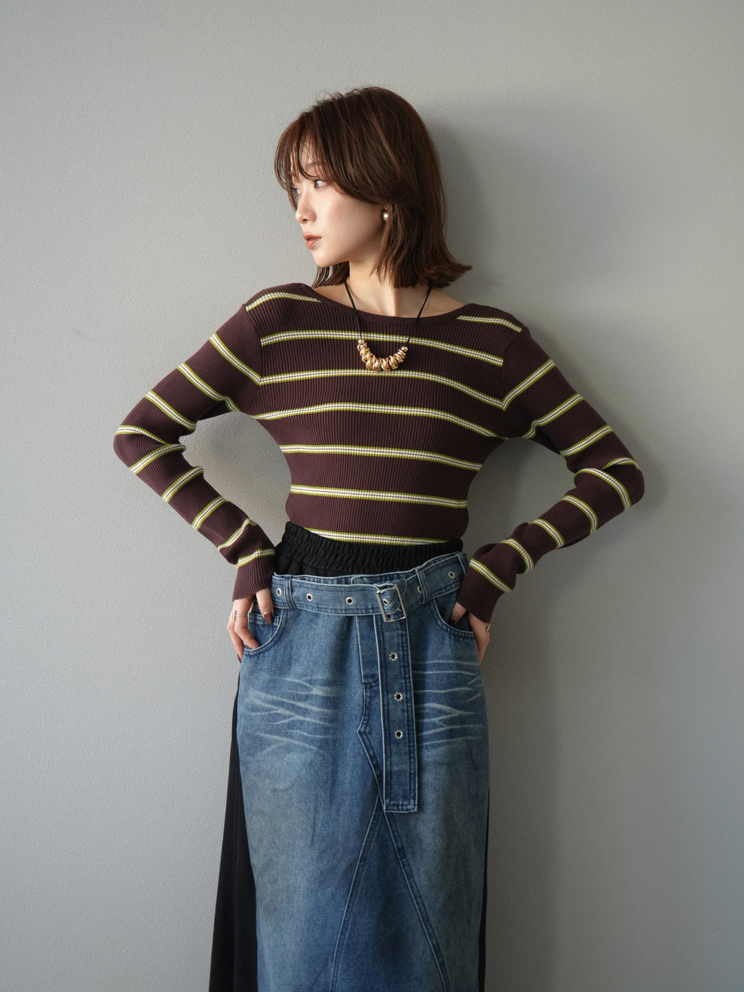 [套裝] 後開邊毛圈羅紋上衣 + 後開邊毛圈羅紋上衣 (2 套)