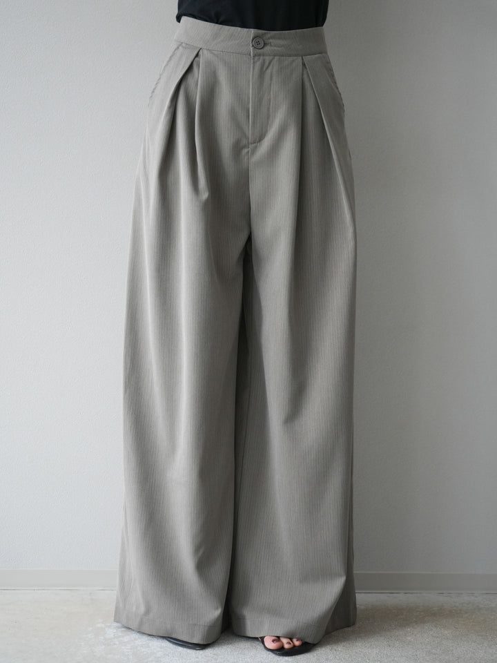 [SET] 條紋褶襉露肩上衣＆寬褲 SET UP (2set)