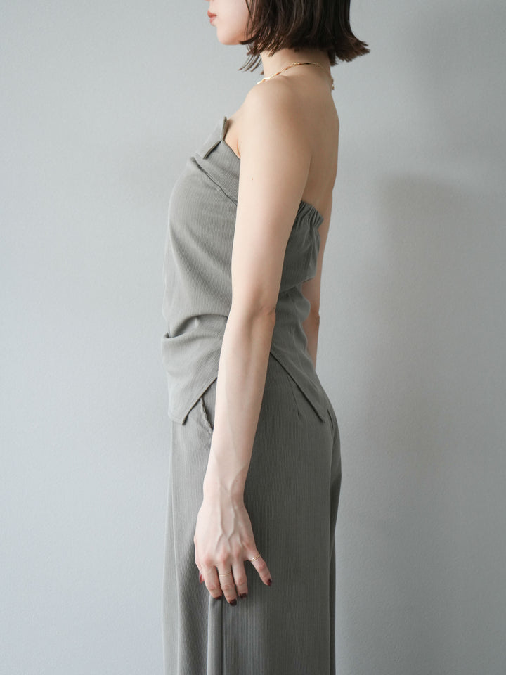 [SET] 條紋褶襉露肩上衣＆寬褲 SET UP (2set)