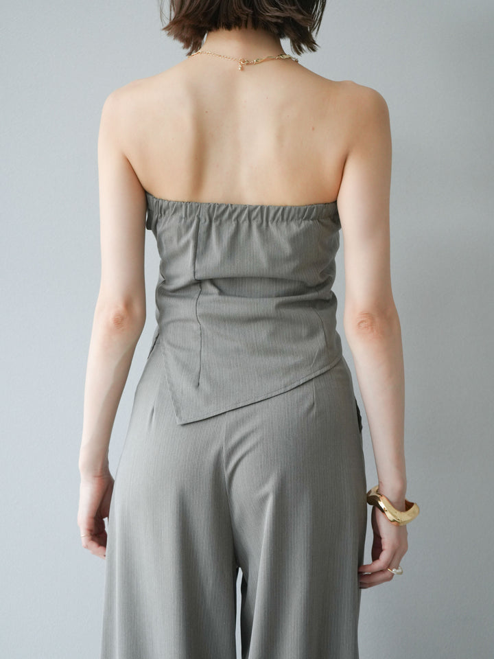 [SET] 條紋褶襉露肩上衣＆寬褲 SET UP (2set)