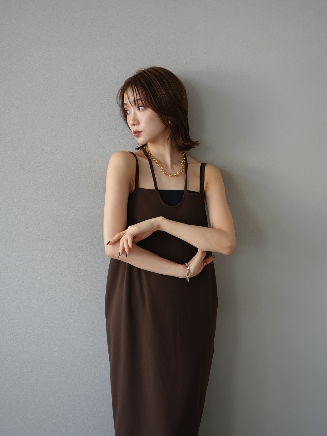 [予約]ホルターキャミワンピース/ブラウン