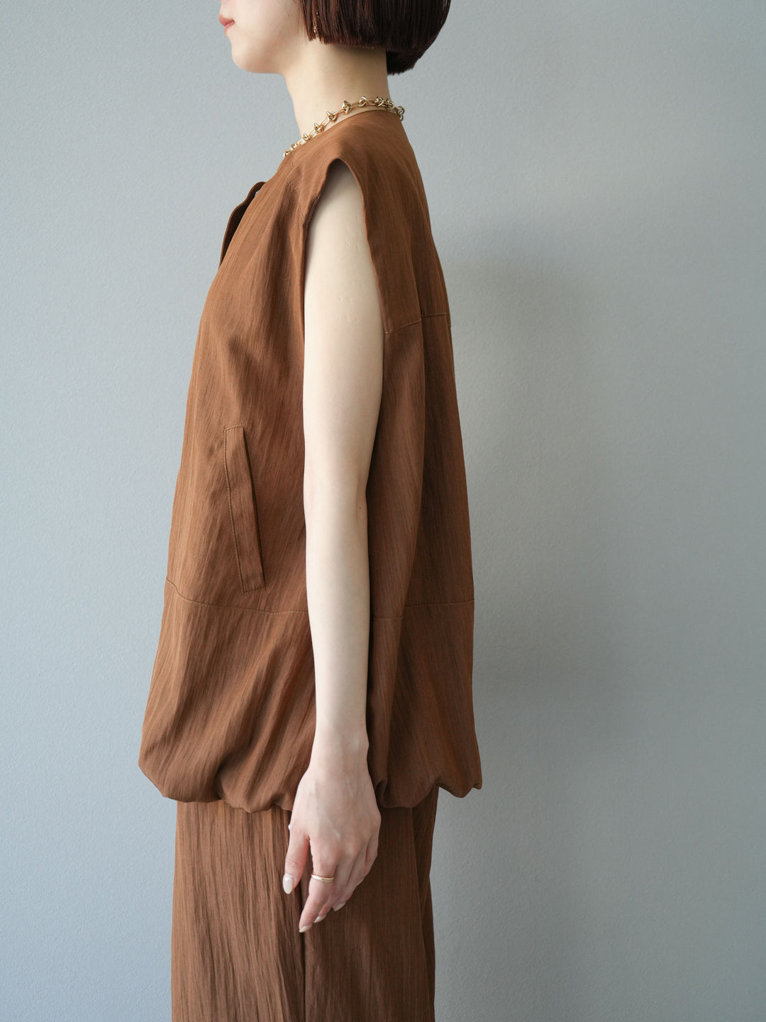 [予約]リネンライクドロストバルーンブルゾン/ブラウン