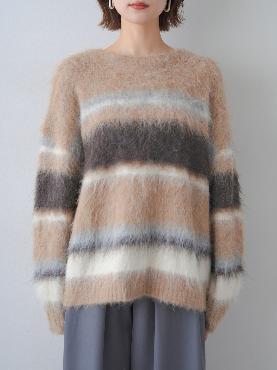 [予約]カラフルボーダーシャギーニットプルオーバー/beige