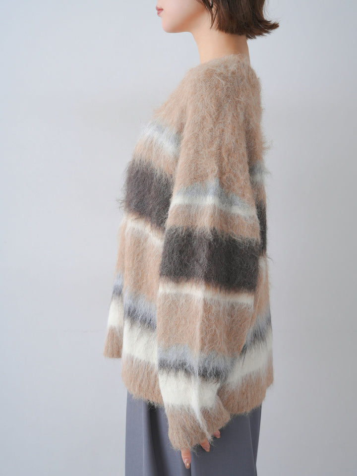 [予約]カラフルボーダーシャギーニットプルオーバー/beige