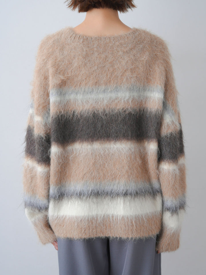 [予約]カラフルボーダーシャギーニットプルオーバー/beige
