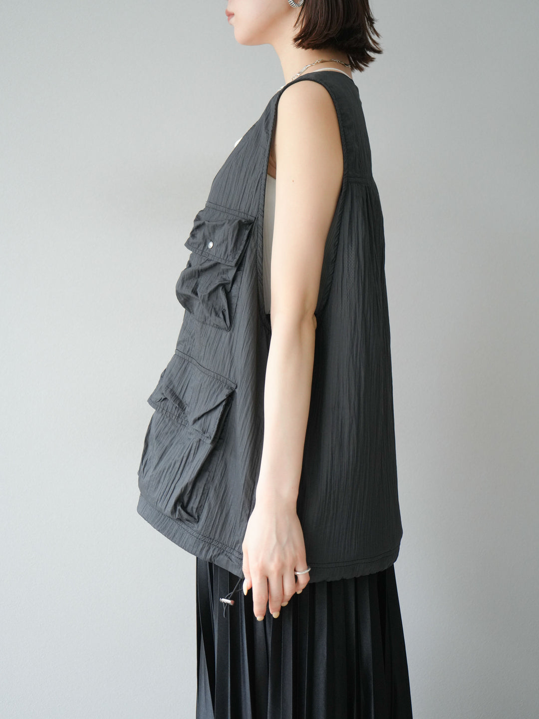 [予約]ナイロンBIGポケットシアーベスト/チャコール