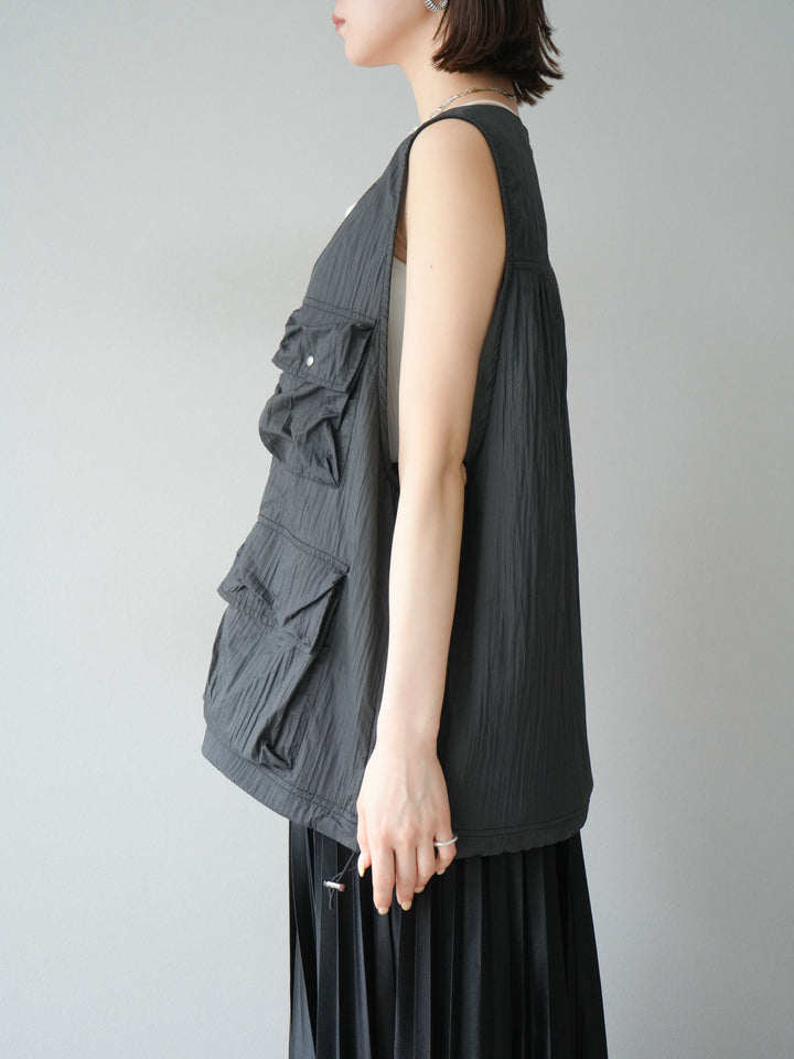 [予約]ナイロンBIGポケットシアーベスト/チャコール