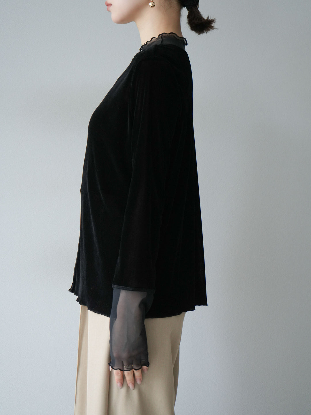 [予約]シアー切替ベロアトップス/ブラック