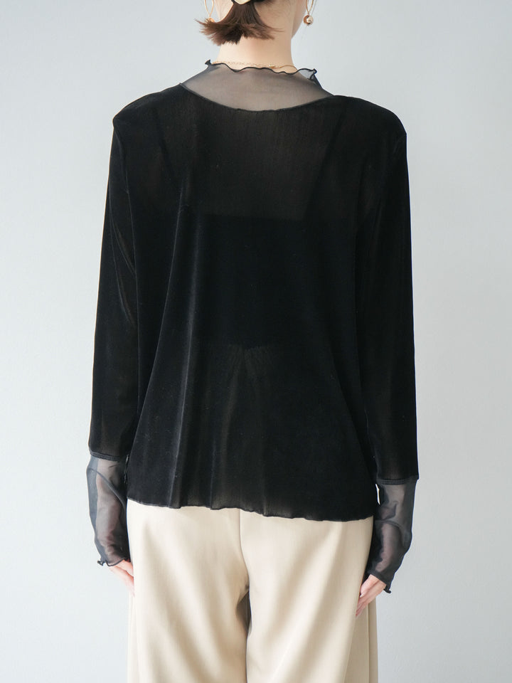[予約]シアー切替ベロアトップス/ブラック