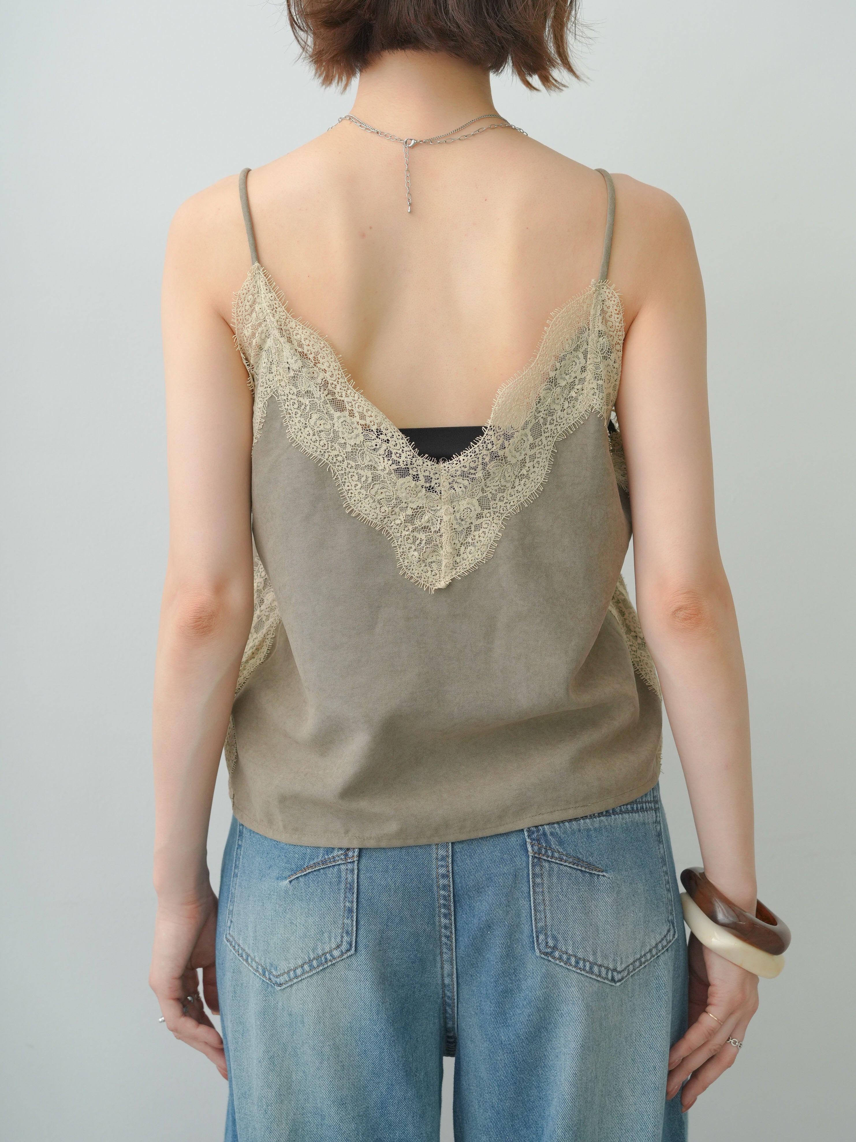 フェレナ美セラキャミソール 予約]スウェードタッチレースコンビキャミソール/khaki – Lumier