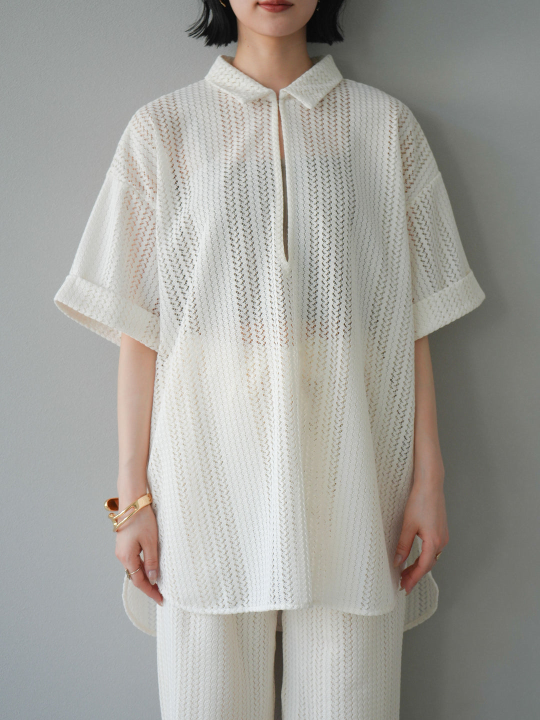 【預購】鏤空蕾絲兩用套頭衫/象牙白